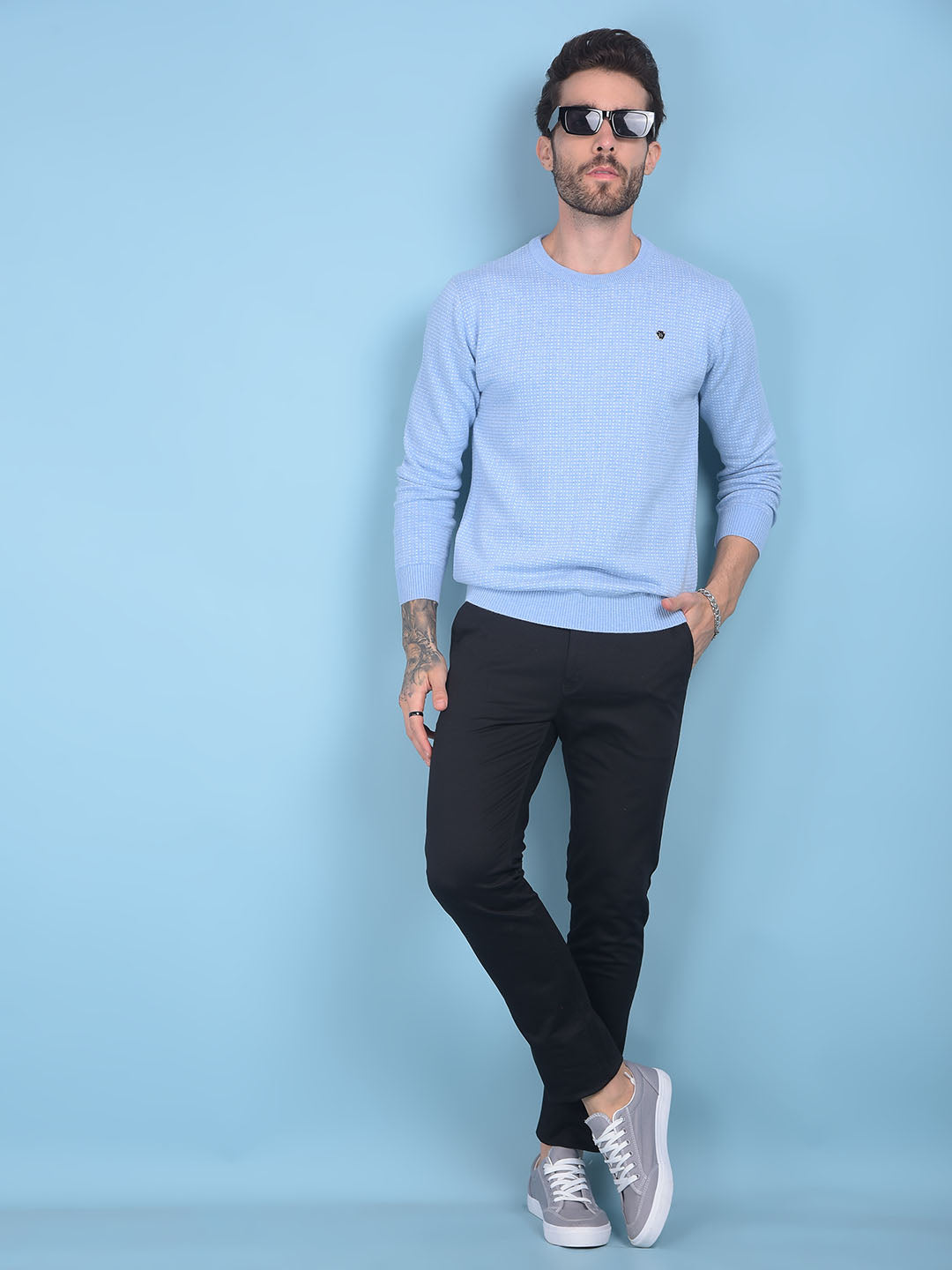 Navy Blue Printed Sweater-Men Sweaters-Crimsoune Club