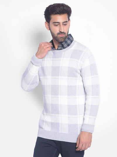 Grey Checked Sweater-Men Sweaters-Crimsoune Club