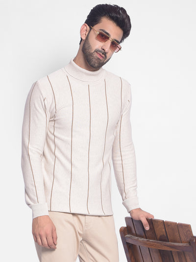 Beige Striped Sweater-Men Sweaters-Crimsoune Club