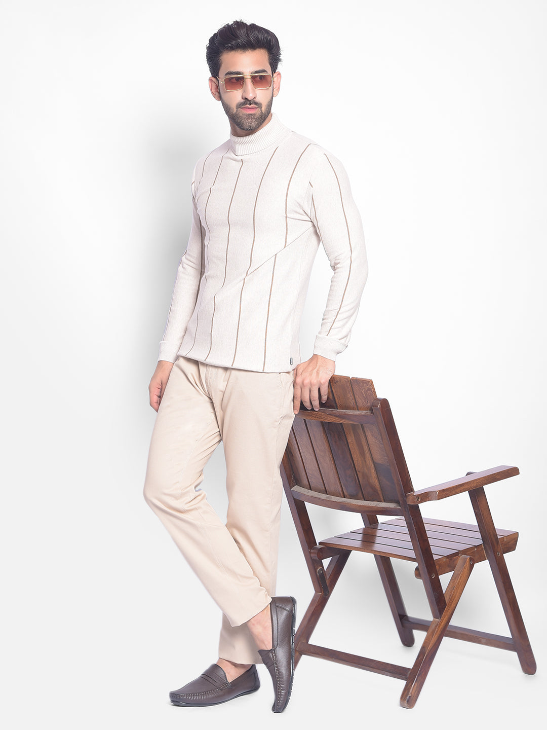 Beige Striped Sweater-Men Sweaters-Crimsoune Club