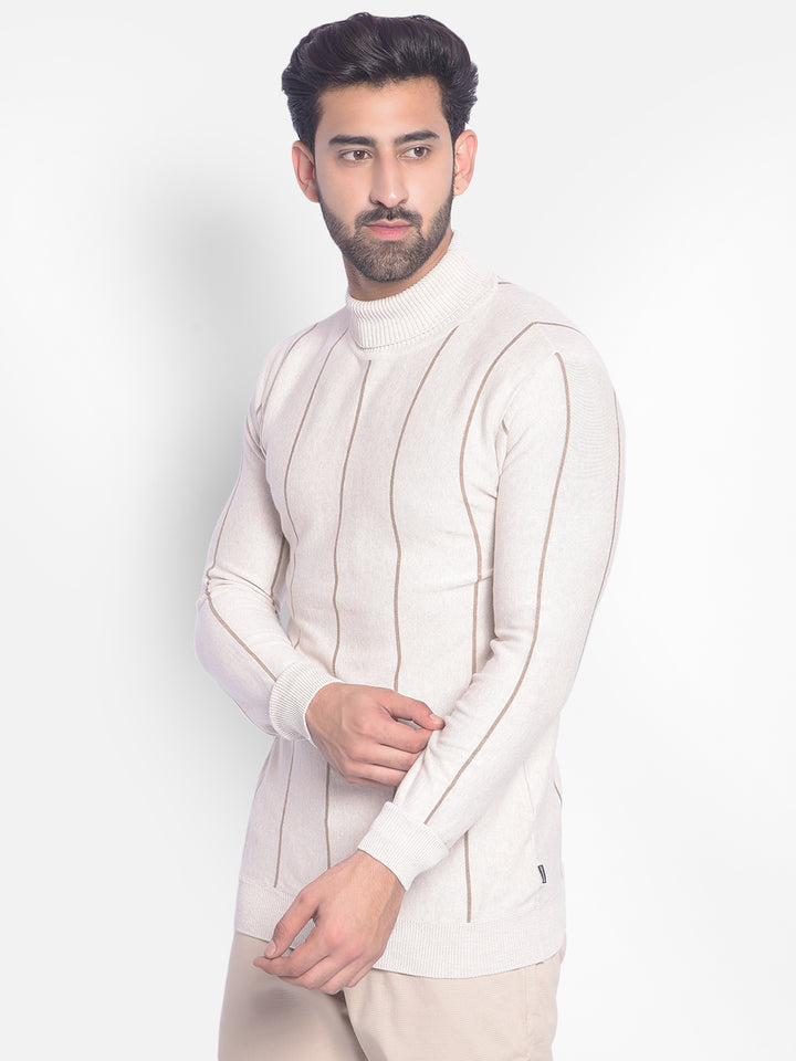 Beige Striped Sweater-Men Sweaters-Crimsoune Club