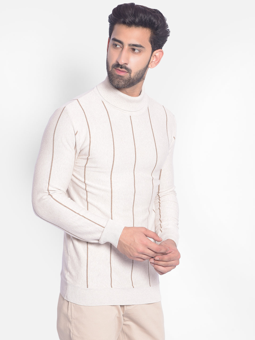 Beige Striped Sweater-Men Sweaters-Crimsoune Club