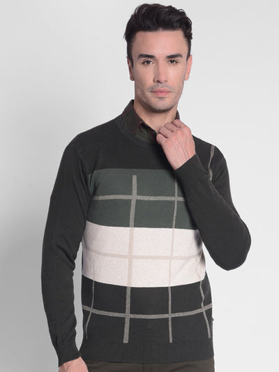Olive Colourblocked Sweater-Men Sweaters-Crimsoune Club