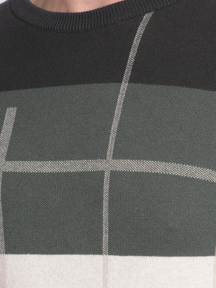 Olive Colourblocked Sweater-Men Sweaters-Crimsoune Club