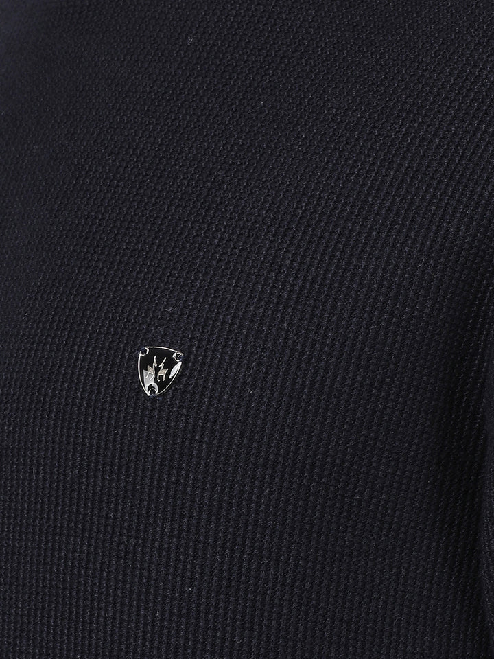 Navy Blue Knitted 100% Cotton Sweater-Men Sweaters-Crimsoune Club