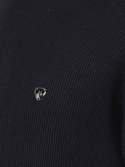 Navy Blue Knitted 100% Cotton Sweater-Men Sweaters-Crimsoune Club
