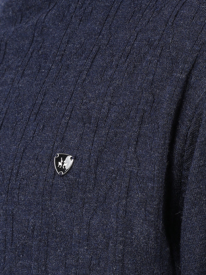Navy Blue Jacquard High Neck Sweater-Men Sweaters-Crimsoune Club