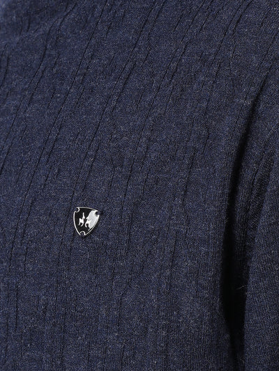 Navy Blue Jacquard High Neck Sweater-Men Sweaters-Crimsoune Club