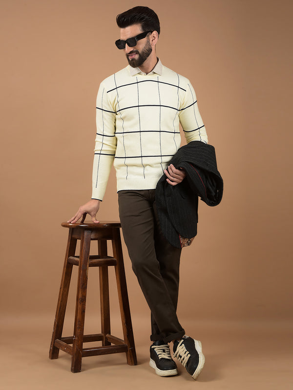 White Checked Sweater-Men Sweaters-Crimsoune Club