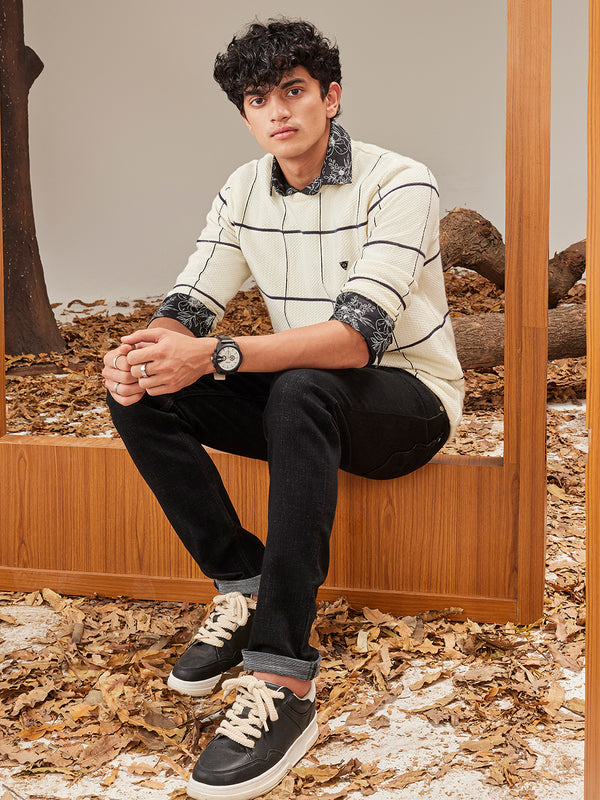 White Checked Sweater-Men Sweaters-Crimsoune Club