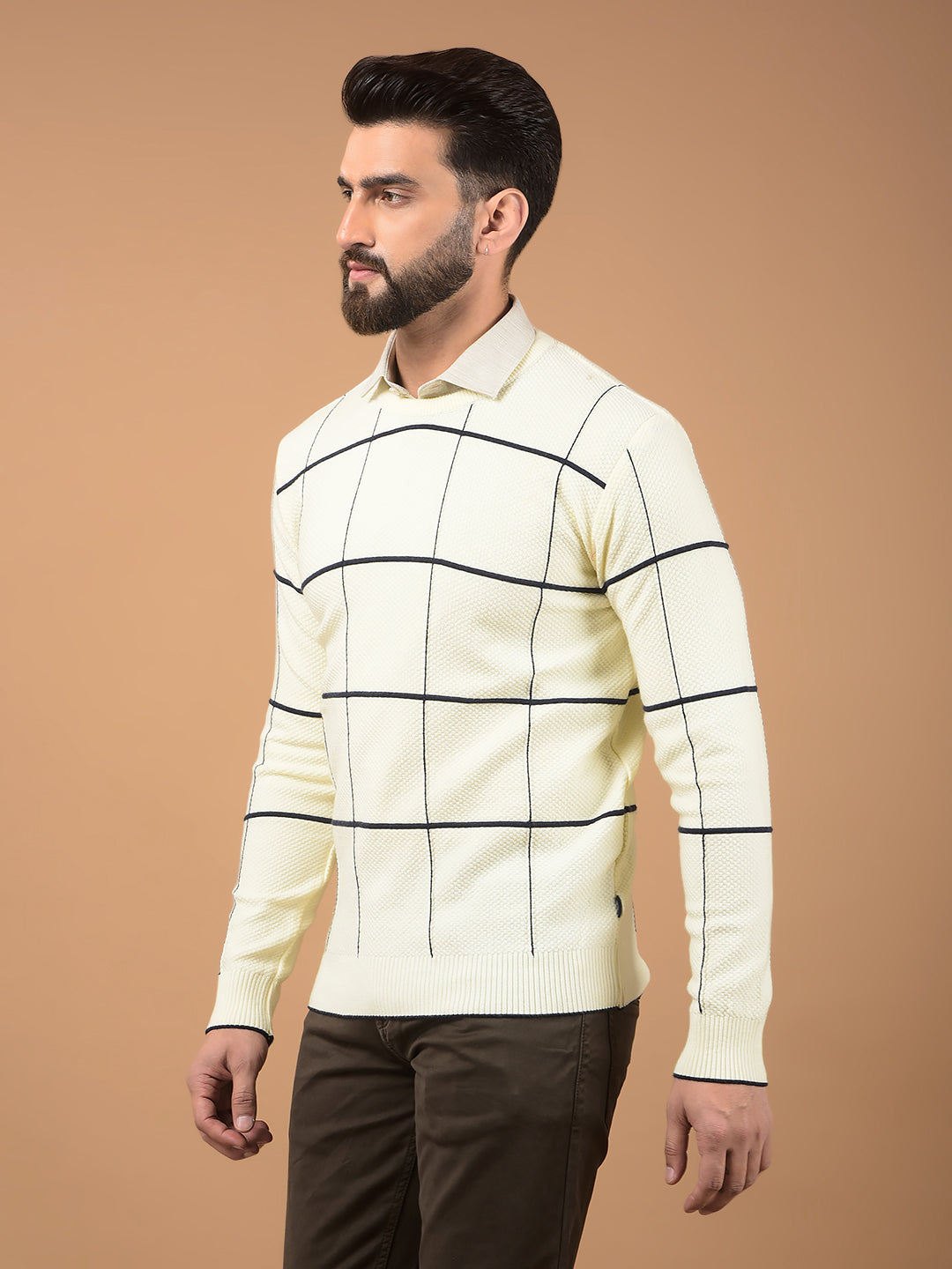 White Checked Sweater-Men Sweaters-Crimsoune Club