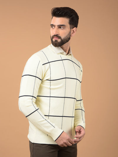 White Checked Sweater-Men Sweaters-Crimsoune Club