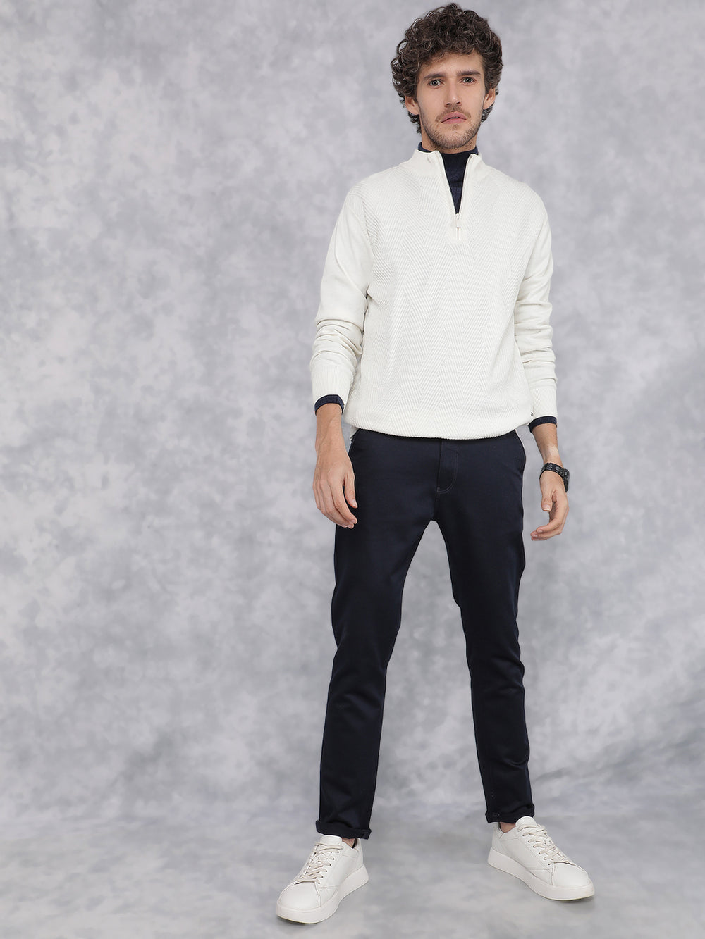 White Jacquard Sweater-Men Sweaters-Crimsoune Club