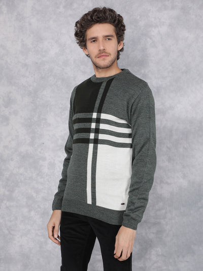 Olive Horizontal Stripes Sweater-Men Sweaters-Crimsoune Club