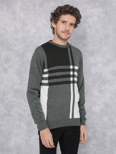Olive Horizontal Stripes Sweater-Men Sweaters-Crimsoune Club