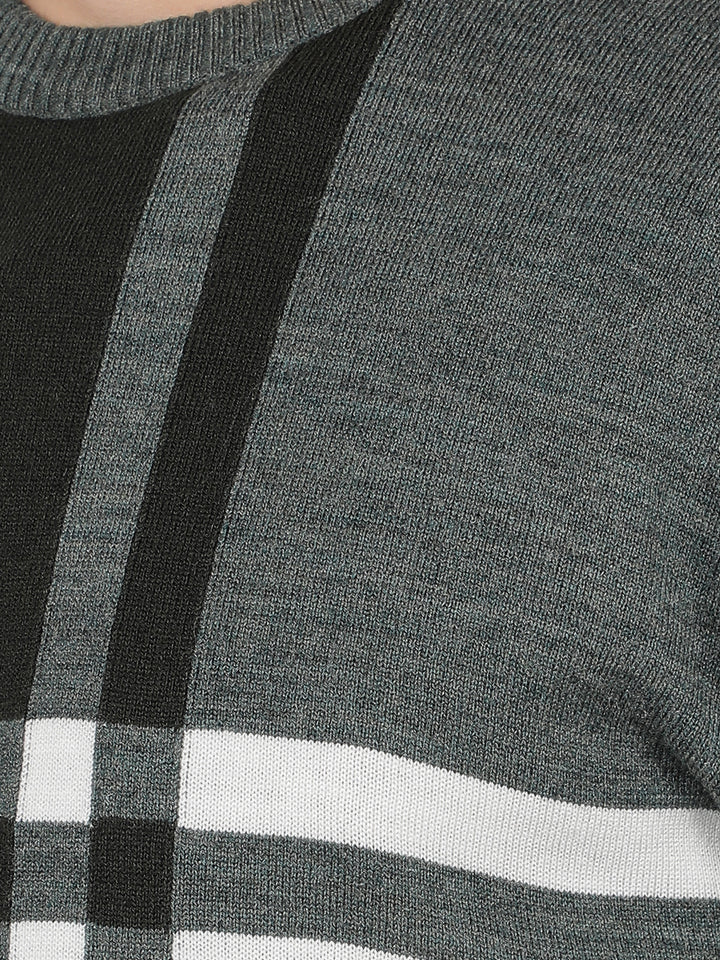 Olive Horizontal Stripes Sweater-Men Sweaters-Crimsoune Club