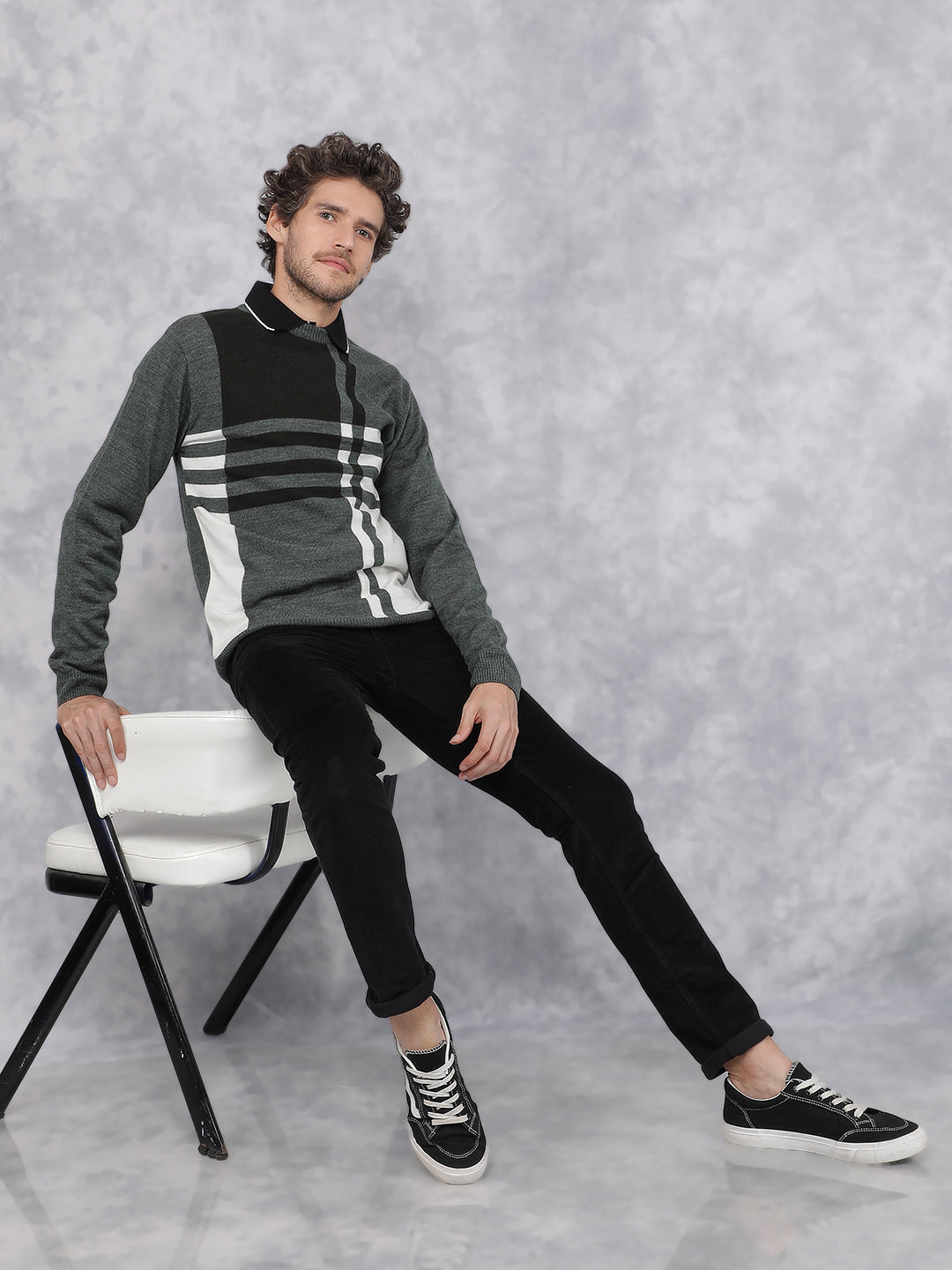 Olive Horizontal Stripes Sweater-Men Sweaters-Crimsoune Club