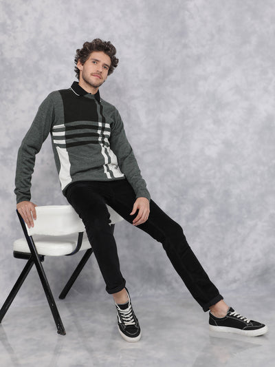 Olive Horizontal Stripes Sweater-Men Sweaters-Crimsoune Club