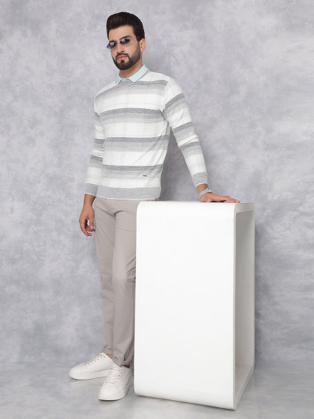 White Horizontal Stripes Sweater-Men Sweaters-Crimsoune Club