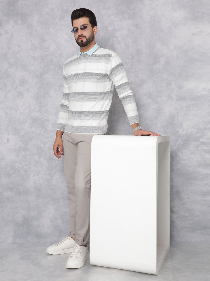 White Horizontal Stripes Sweater-Men Sweaters-Crimsoune Club