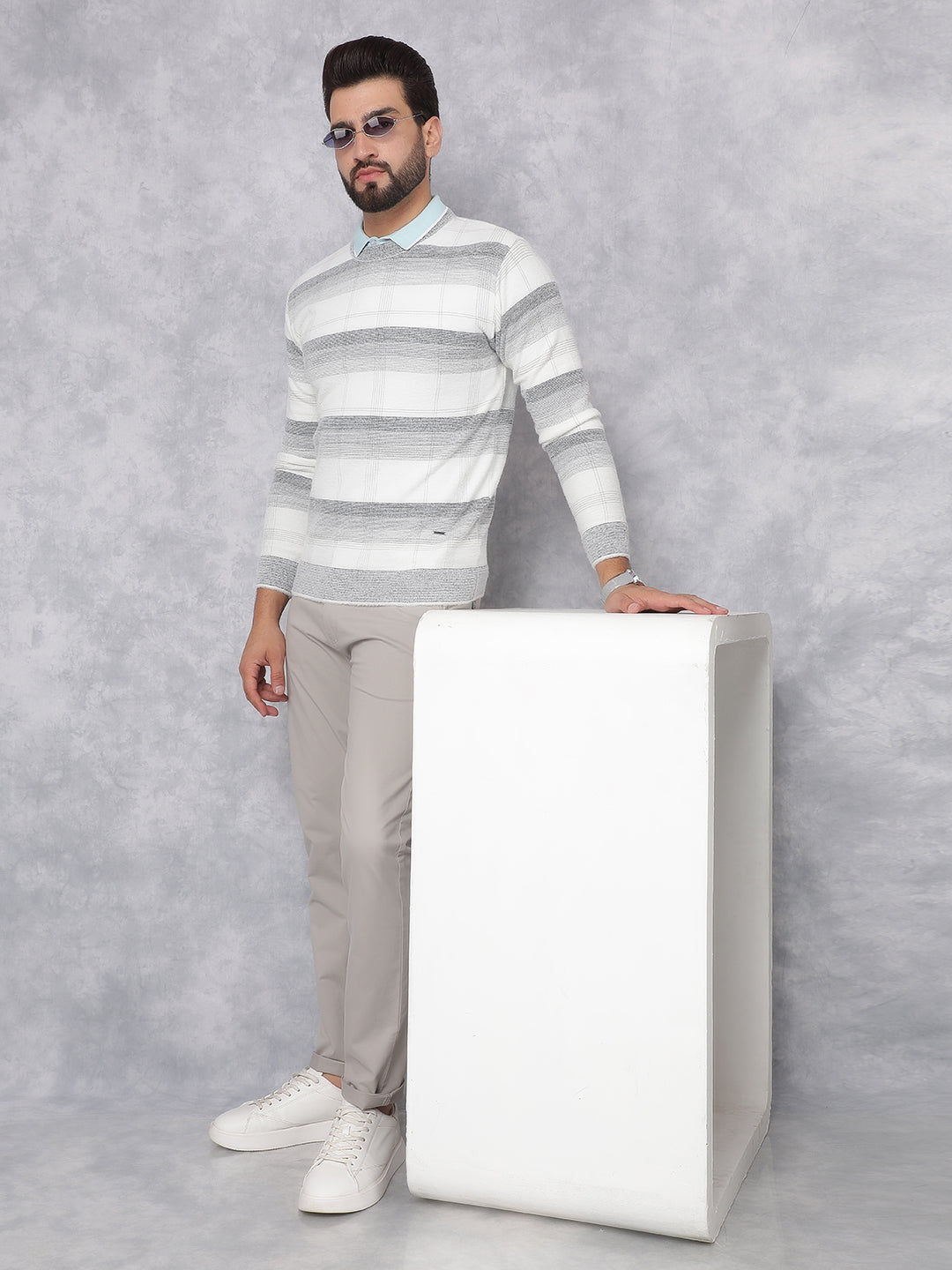 White Horizontal Stripes Sweater-Men Sweaters-Crimsoune Club