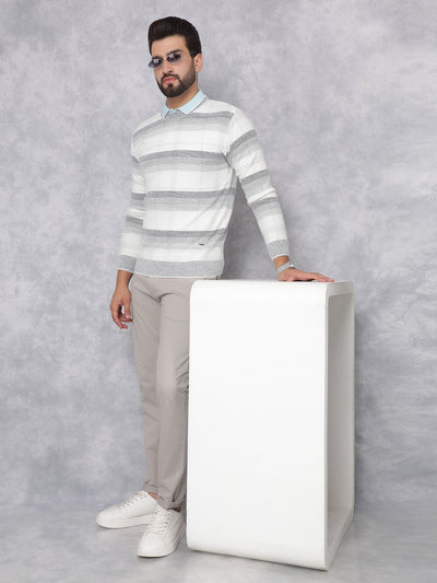 White Horizontal Stripes Sweater-Men Sweaters-Crimsoune Club