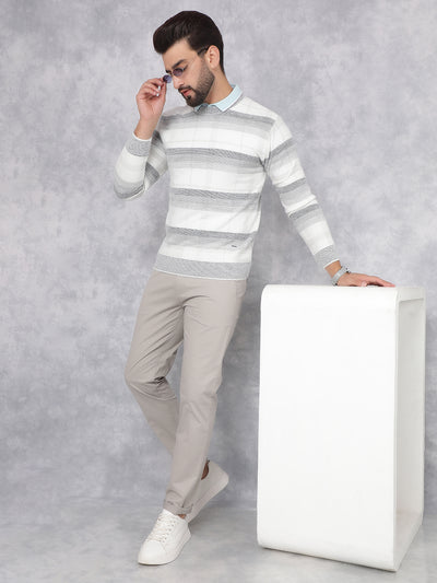 White Horizontal Stripes Sweater-Men Sweaters-Crimsoune Club