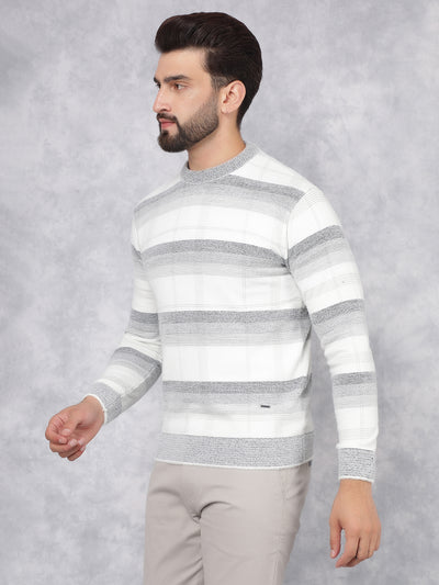 White Horizontal Stripes Sweater-Men Sweaters-Crimsoune Club