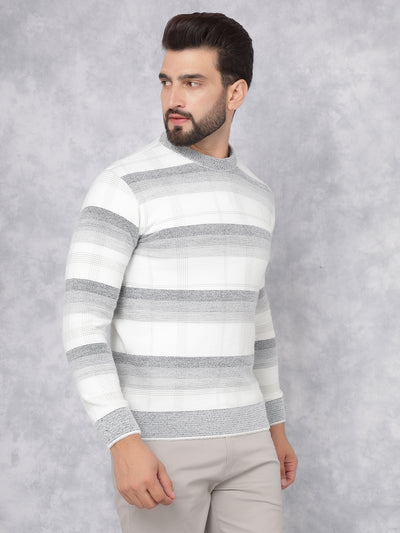 White Horizontal Stripes Sweater-Men Sweaters-Crimsoune Club