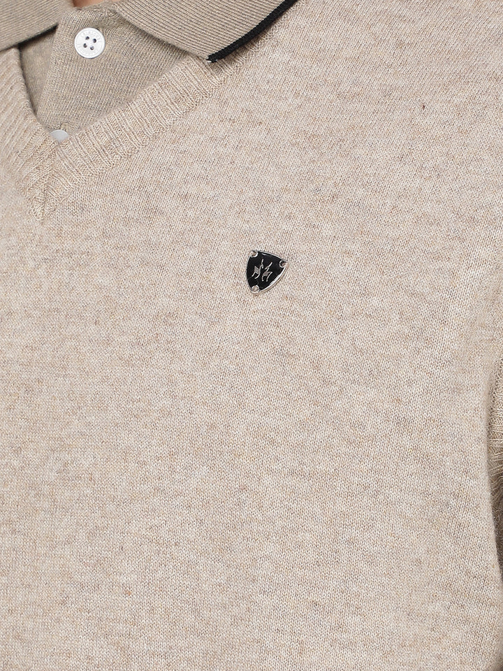Beige V-Neck Sleeveless Sweater-Men Sweaters-Crimsoune Club