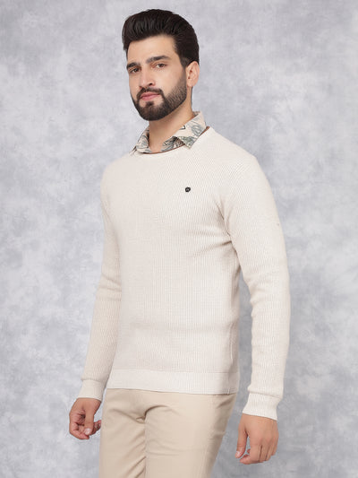 Beige Knitted 100% Cotton Sweater-Men Sweaters-Crimsoune Club