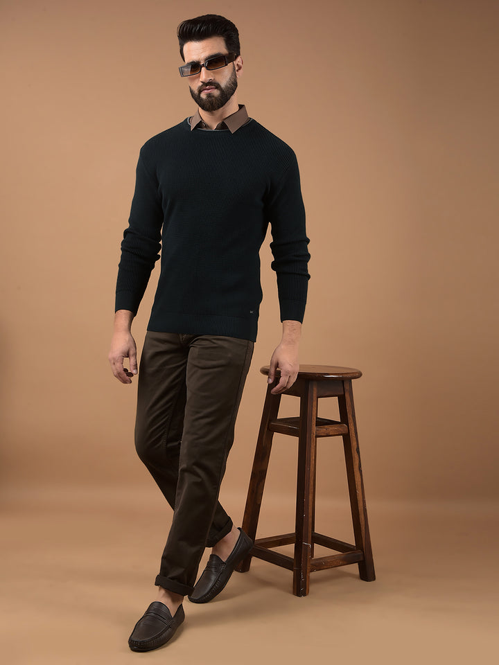 Green 100% Cotton Sweater-Men Sweaters-Crimsoune Club
