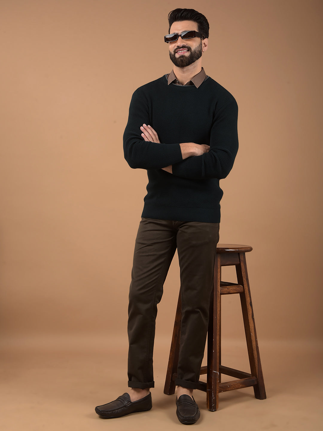 Green 100% Cotton Sweater-Men Sweaters-Crimsoune Club