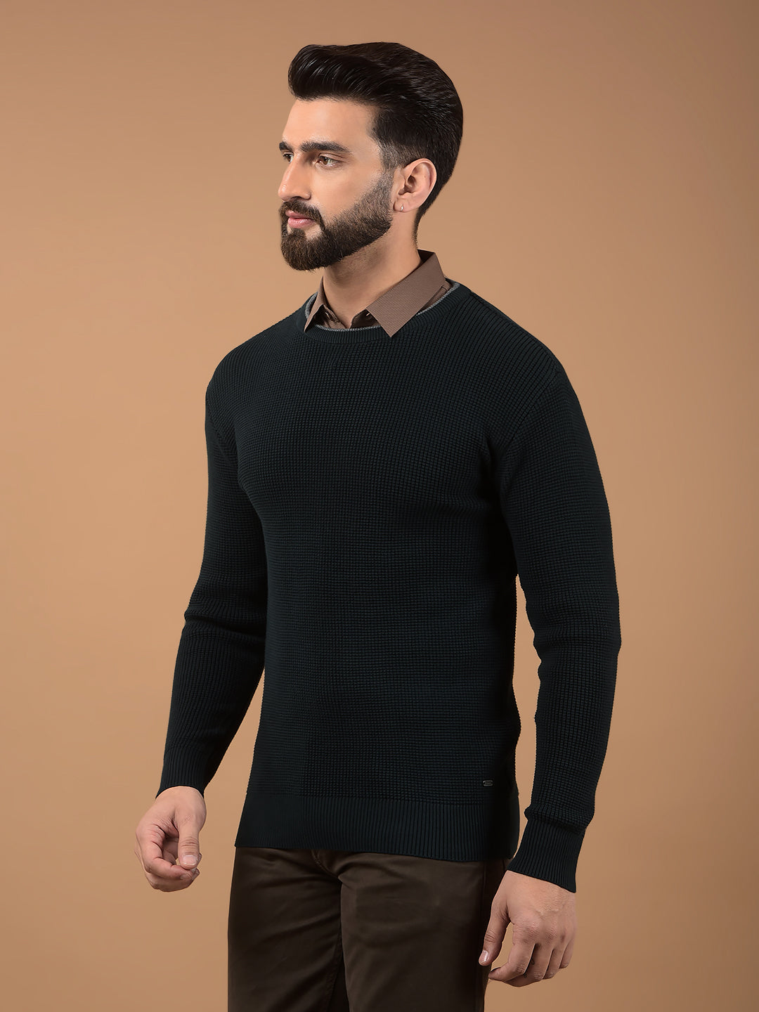 Green 100% Cotton Sweater-Men Sweaters-Crimsoune Club