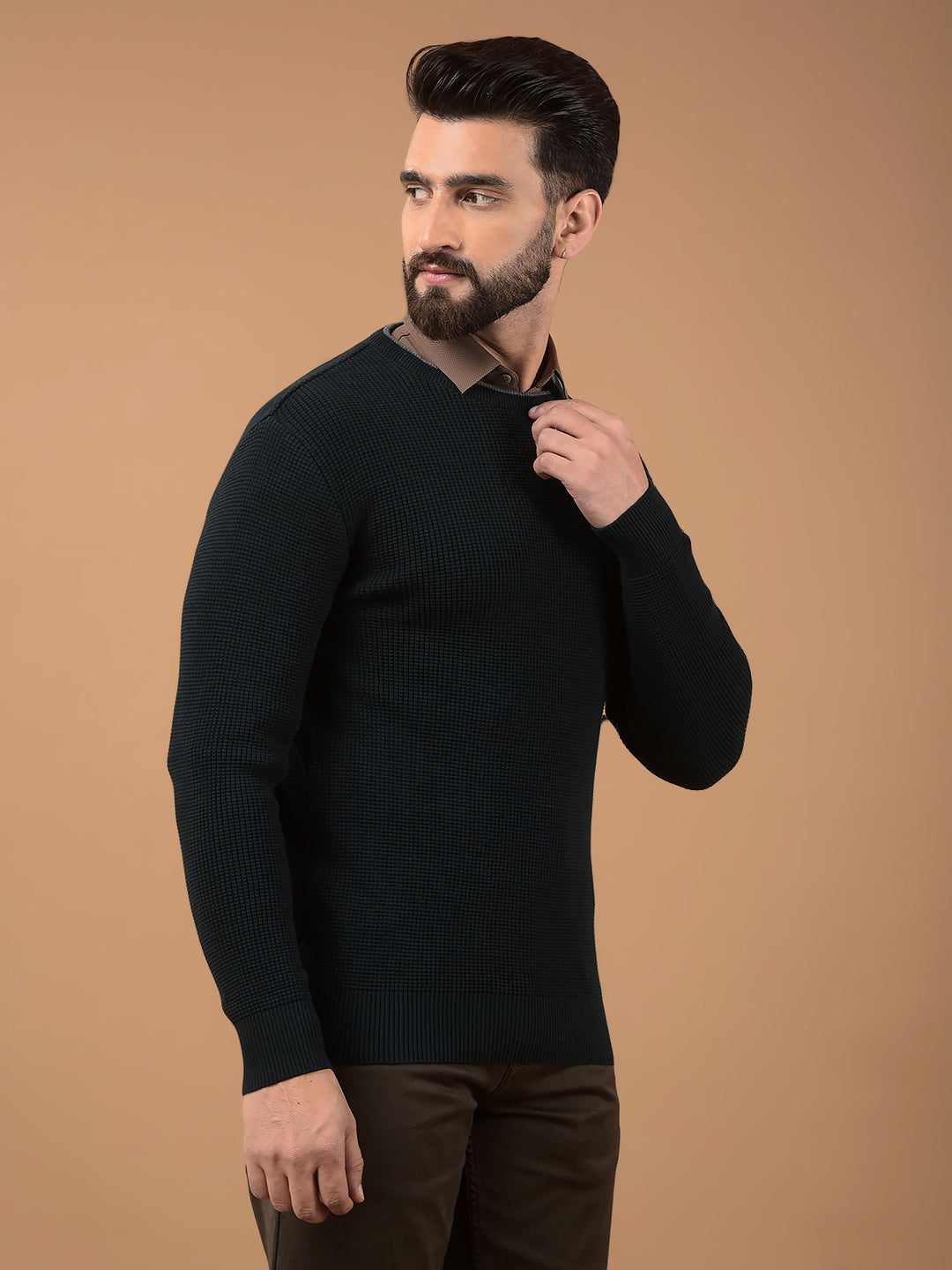 Green 100% Cotton Sweater-Men Sweaters-Crimsoune Club