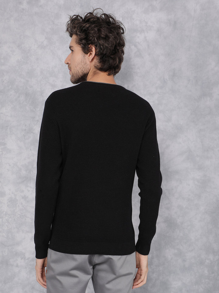 Black Knitted 100% Cotton Sweater-Men Sweaters-Crimsoune Club