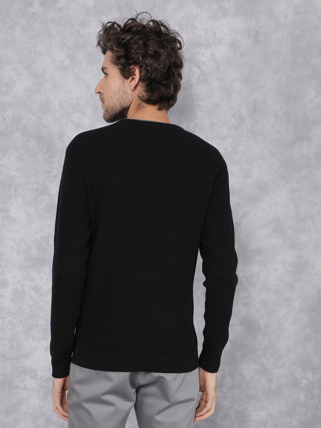Black Knitted 100% Cotton Sweater-Men Sweaters-Crimsoune Club