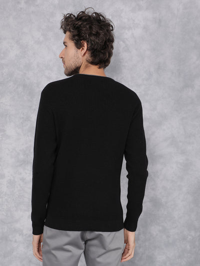 Black Knitted 100% Cotton Sweater-Men Sweaters-Crimsoune Club