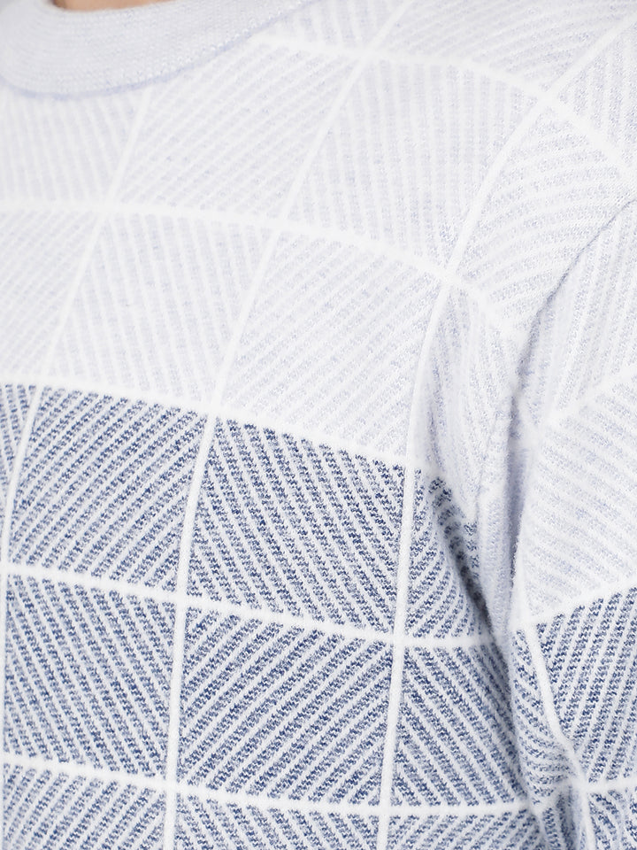 Blue Jacquard Sweater-Men Sweaters-Crimsoune Club