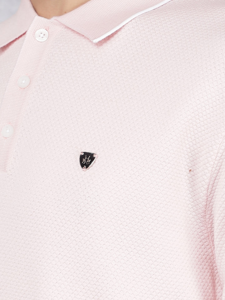 Pink Polo Neck Knitted T-Shirt-Men T-Shirts-Crimsoune Club