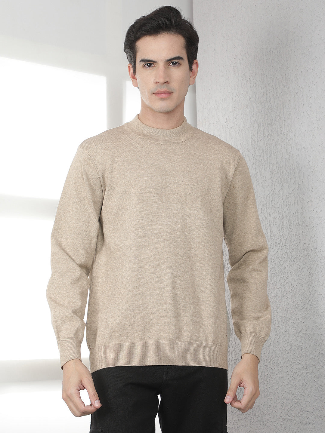 Beige High Neck Sweater-Men Sweaters-Crimsoune Club