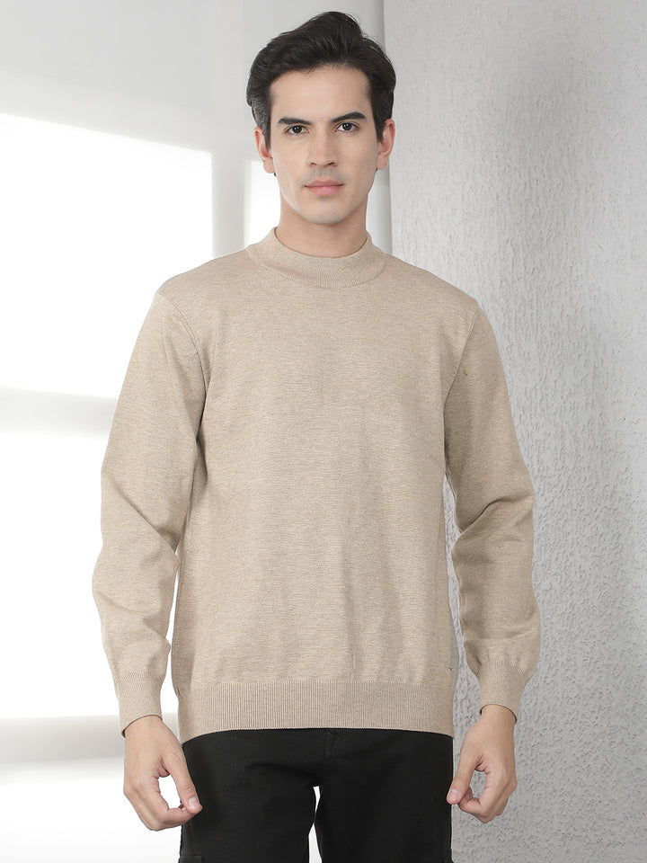 Beige High Neck Sweater-Men Sweaters-Crimsoune Club