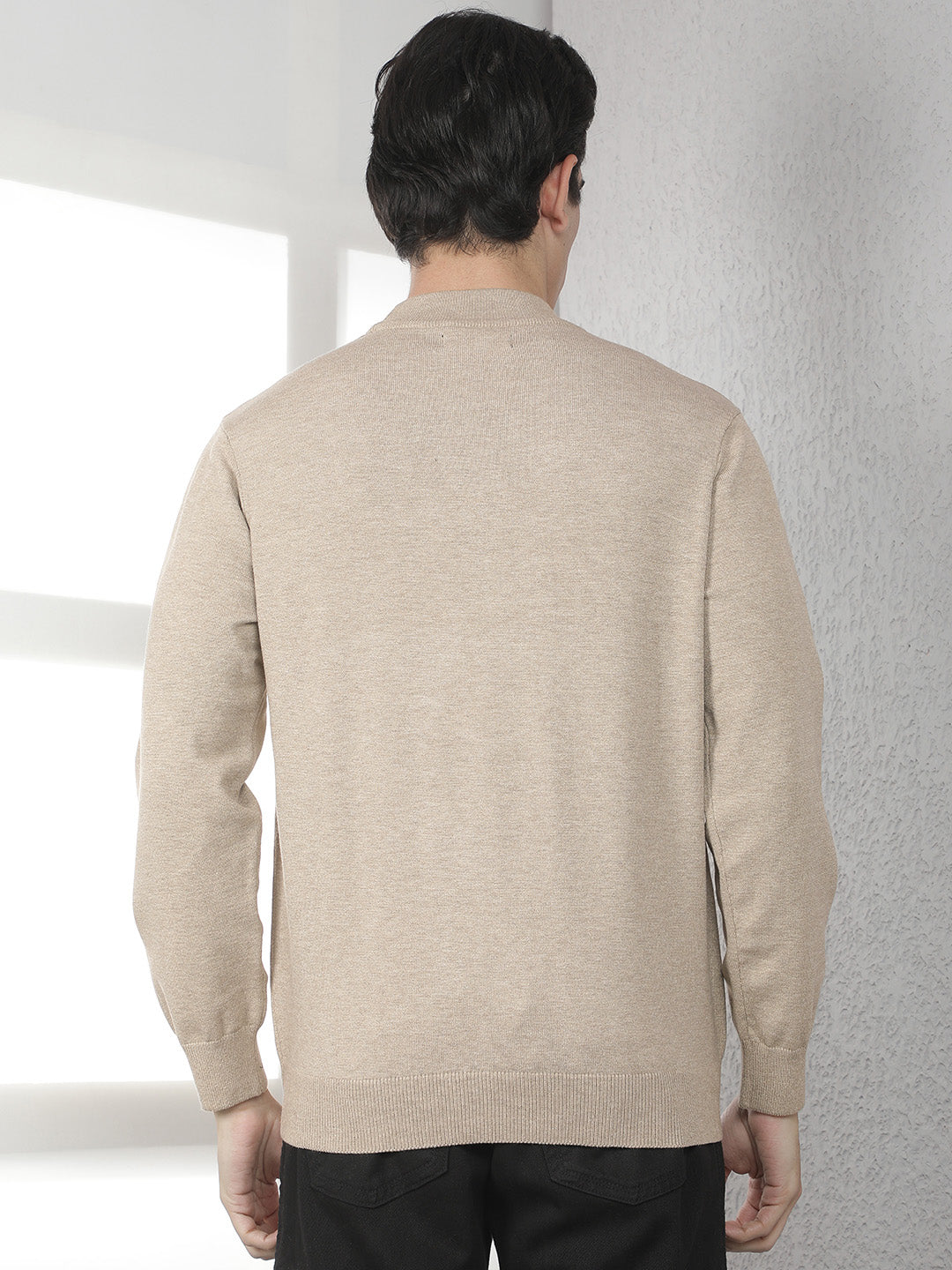 Beige High Neck Sweater-Men Sweaters-Crimsoune Club