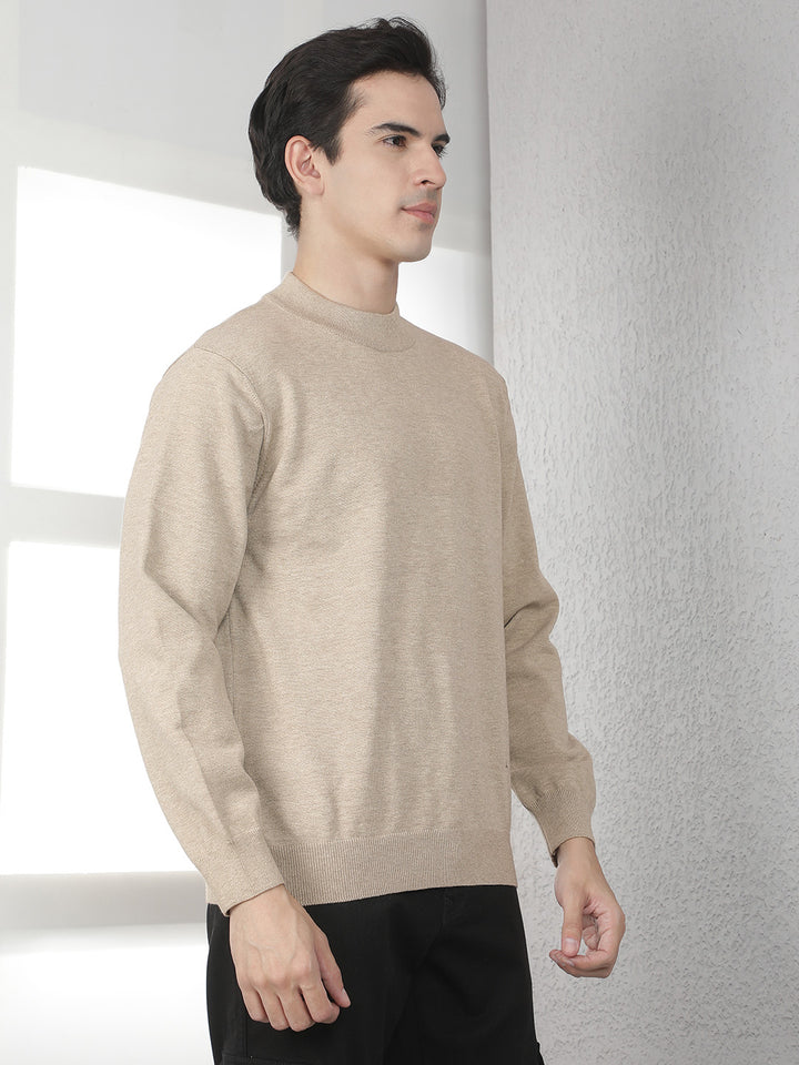 Beige High Neck Sweater-Men Sweaters-Crimsoune Club
