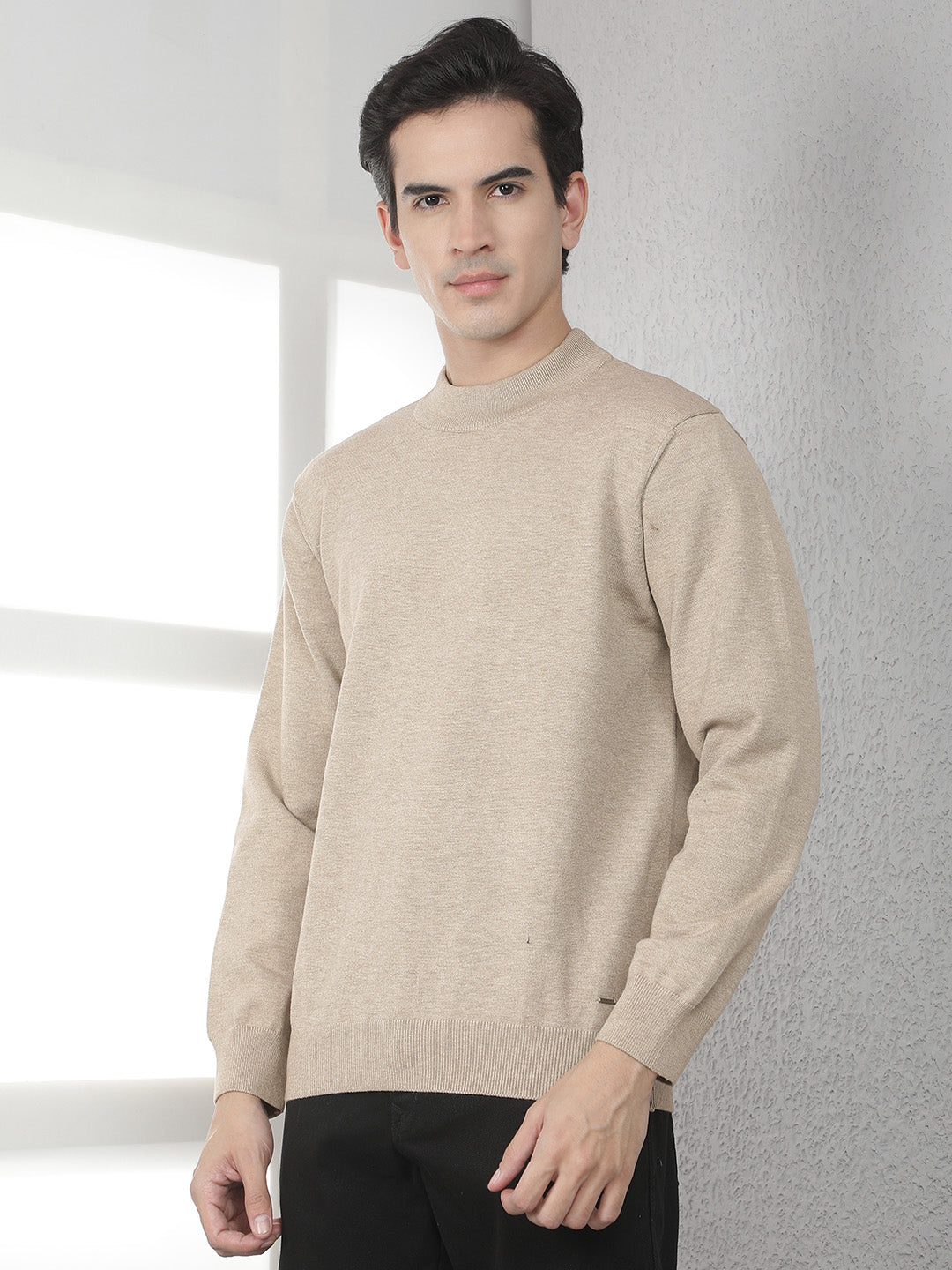 Beige High Neck Sweater-Men Sweaters-Crimsoune Club