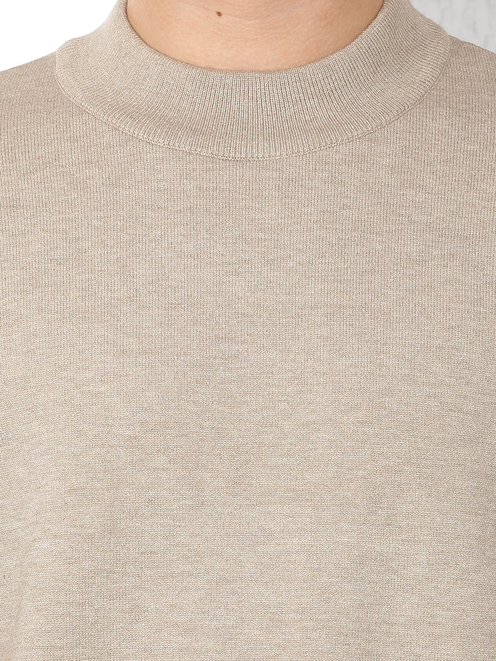 Beige High Neck Sweater-Men Sweaters-Crimsoune Club