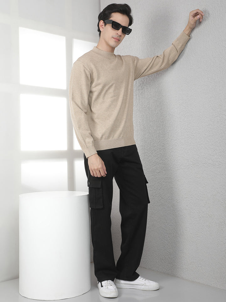 Beige High Neck Sweater-Men Sweaters-Crimsoune Club