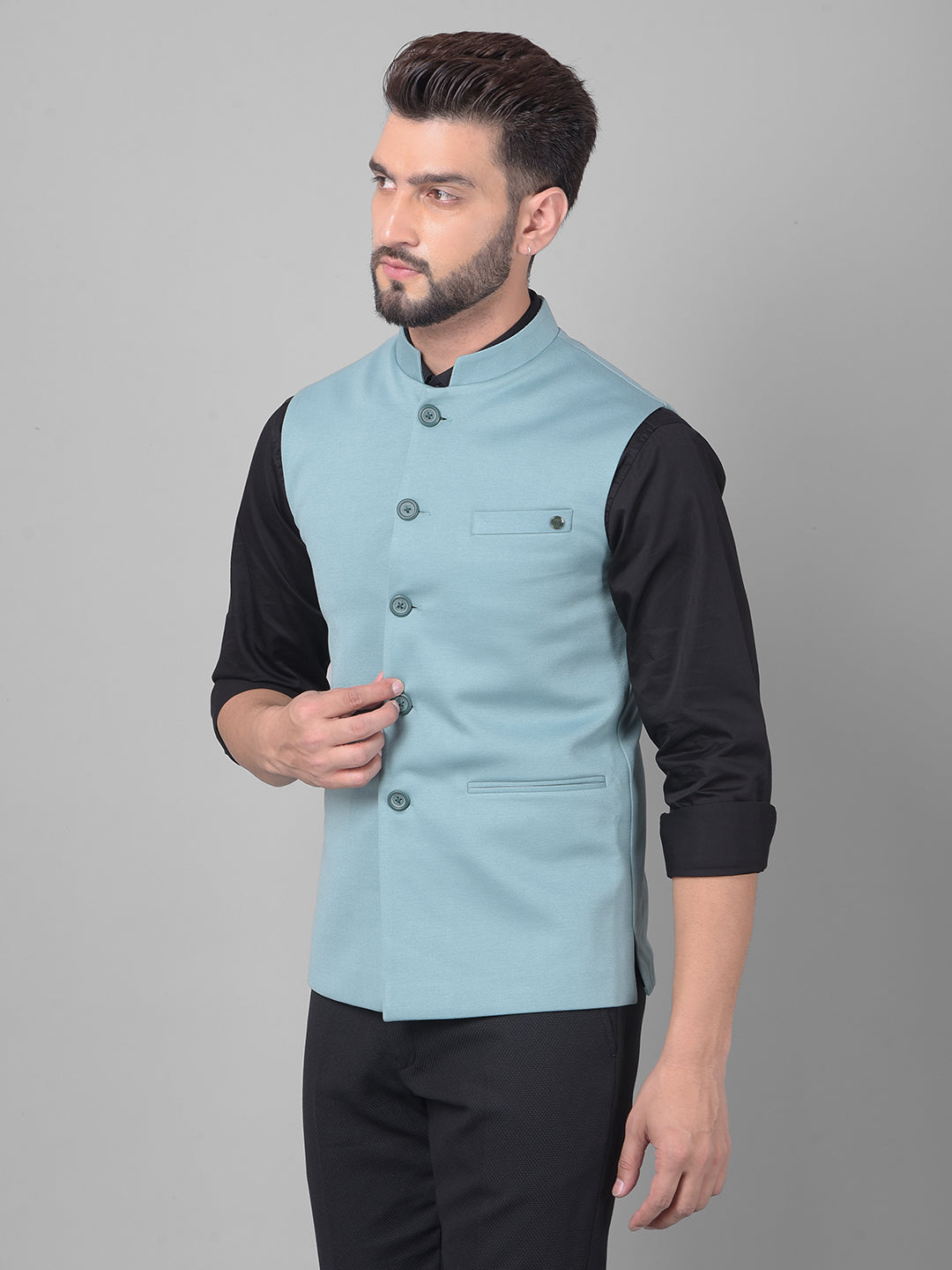 Mint Green Waistcoat-Men Waistcoats-Crimsoune Club
