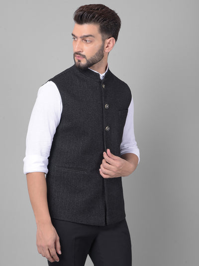 Black Striped Waistcoat-Men Waistcoats-Crimsoune Club