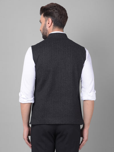 Black Striped Waistcoat-Men Waistcoats-Crimsoune Club